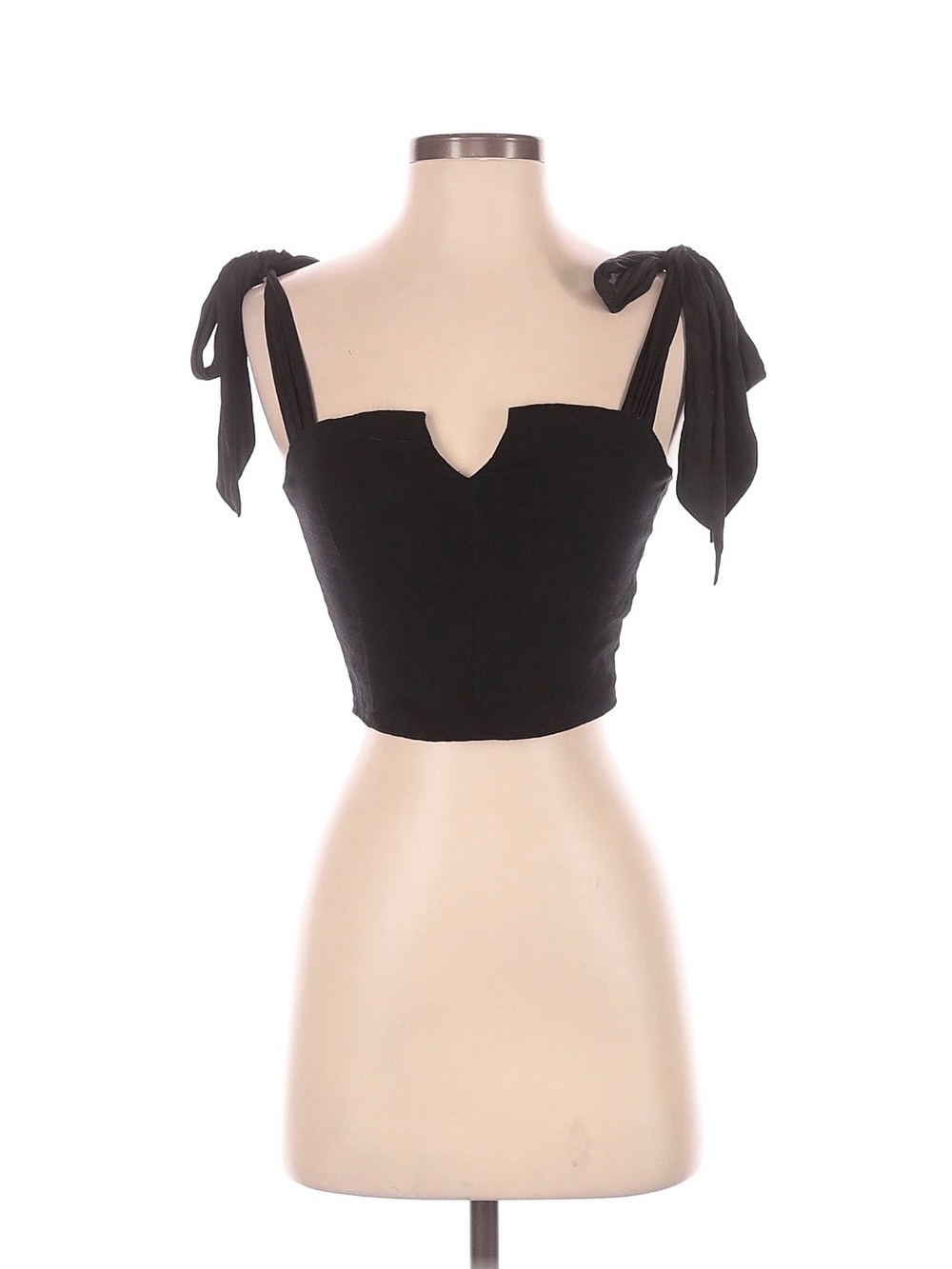 Miou muse black sweetheart crop top with adjustable tie straps size small
